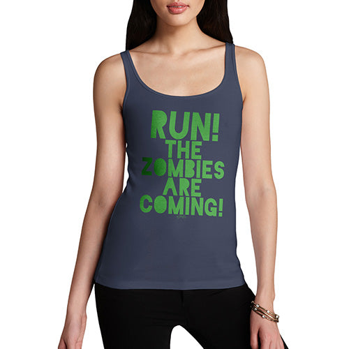 Womens Novelty Tank Top Run The Zombies Are Coming Women's Tank Top X-Large Navy