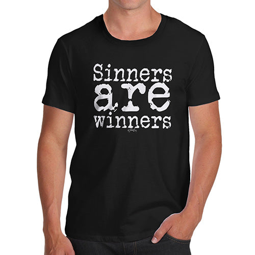 Novelty Tshirts Men Funny Sinners Are Winners Men's T-Shirt Small Black