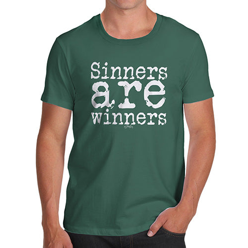 Funny Tshirts For Men Sinners Are Winners Men's T-Shirt X-Large Bottle Green