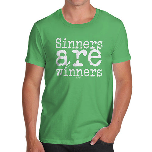 Funny T-Shirts For Men Sinners Are Winners Men's T-Shirt Small Green