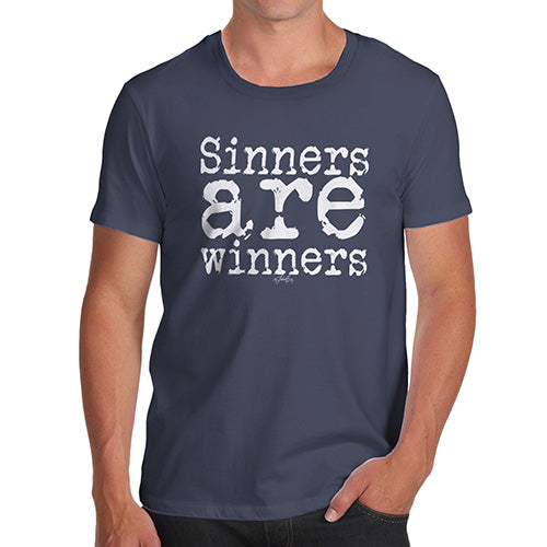 Funny Gifts For Men Sinners Are Winners Men's T-Shirt Small Navy