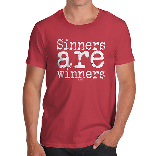 Funny Tee Shirts For Men Sinners Are Winners Men's T-Shirt X-Large Red