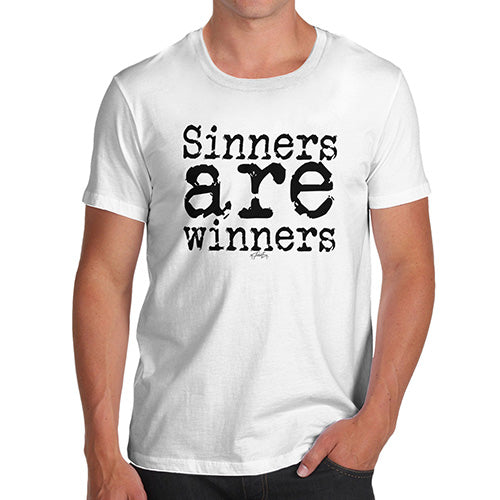 Novelty T Shirts For Dad Sinners Are Winners Men's T-Shirt Medium White