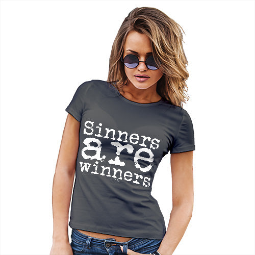 Womens Funny Sarcasm T Shirt Sinners Are Winners Women's T-Shirt Medium Dark Grey
