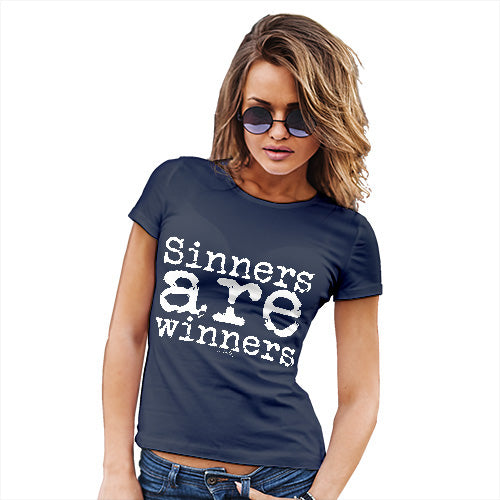 Funny Tshirts For Women Sinners Are Winners Women's T-Shirt X-Large Navy