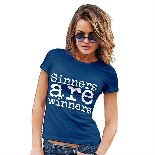 Novelty Gifts For Women Sinners Are Winners Women's T-Shirt Small Royal Blue