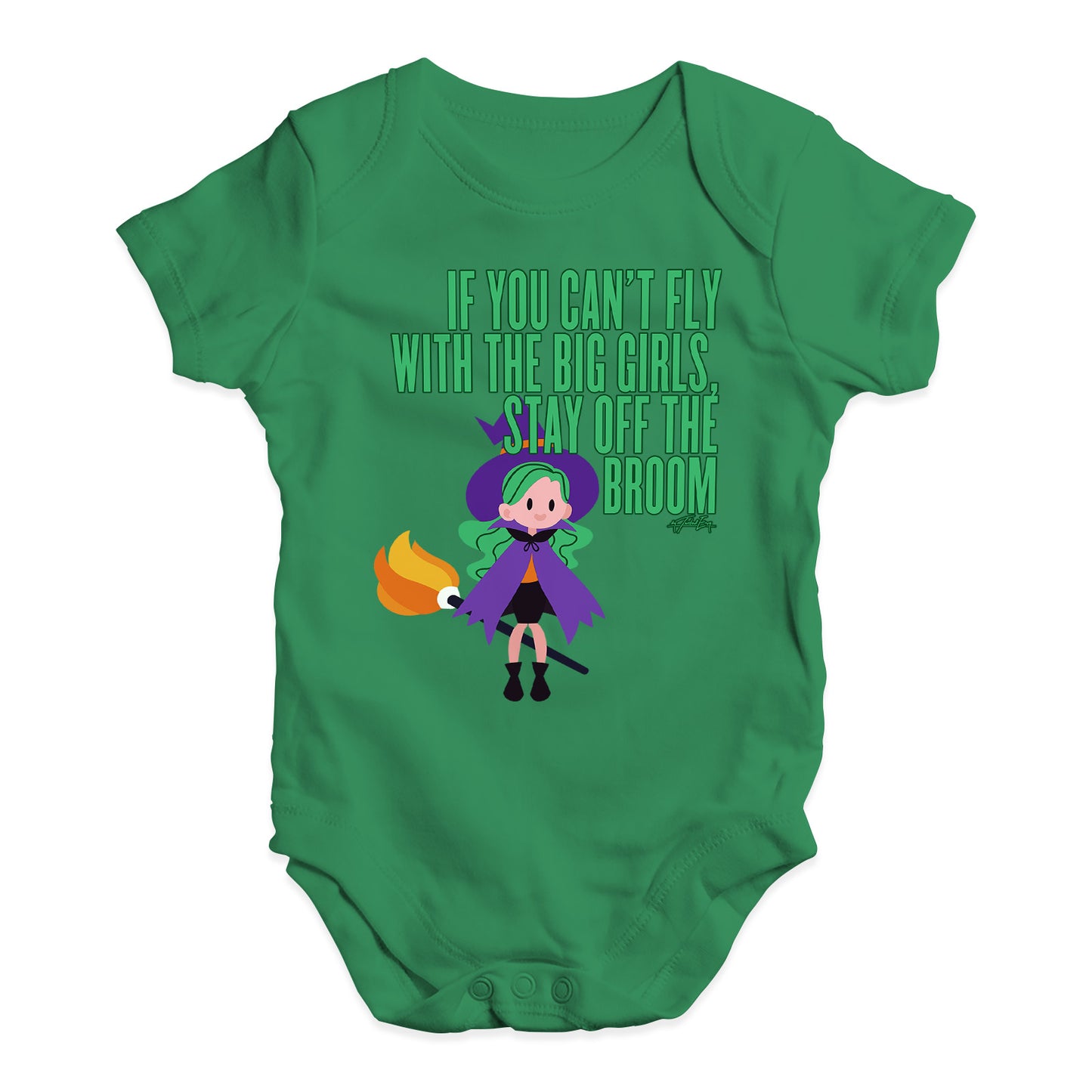 Babygrow Baby Romper Stay Off The Broom Baby Unisex Baby Grow Bodysuit New Born Green