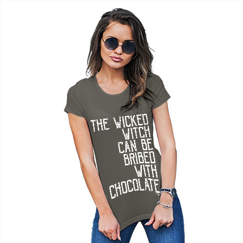Womens Humor Novelty Graphic Funny T Shirt The Wicked Witch Can Be Bribed Women's T-Shirt Small Khaki