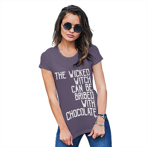 Womens T-Shirt Funny Geek Nerd Hilarious Joke The Wicked Witch Can Be Bribed Women's T-Shirt Large Plum