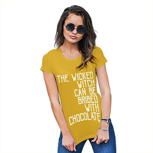 Womens Novelty T Shirt The Wicked Witch Can Be Bribed Women's T-Shirt Large Yellow