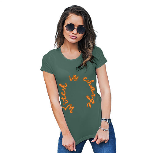 Funny Tee Shirts For Women Witch In Charge Women's T-Shirt Large Bottle Green