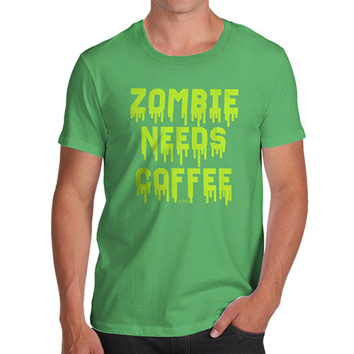 Funny Tshirts For Men Zombie Needs Coffee Men's T-Shirt Small Green