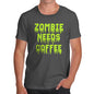 Mens T-Shirt Funny Geek Nerd Hilarious Joke Zombie Needs Coffee Men's T-Shirt X-Large Dark Grey