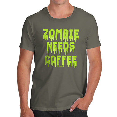 Novelty Tshirts Men Zombie Needs Coffee Men's T-Shirt Large Khaki