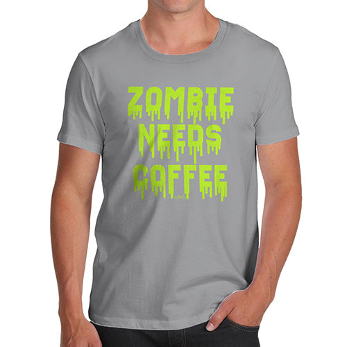 Mens T-Shirt Funny Geek Nerd Hilarious Joke Zombie Needs Coffee Men's T-Shirt Medium Light Grey