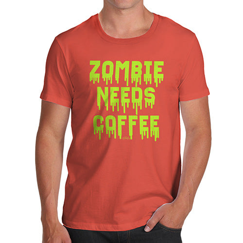 Funny T-Shirts For Men Zombie Needs Coffee Men's T-Shirt X-Large Orange