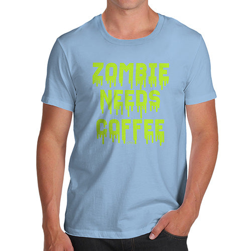 Mens Novelty T Shirt Christmas Zombie Needs Coffee Men's T-Shirt Small Sky Blue