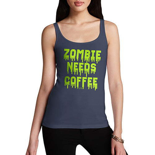 Womens Humor Novelty Graphic Funny Tank Top Zombie Needs Coffee Women's Tank Top Large Navy