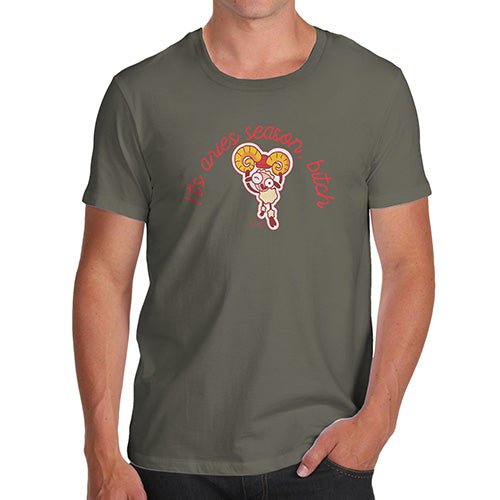 Mens Humor Novelty Graphic Sarcasm Funny T Shirt It's Aries Season B#tch Men's T-Shirt Large Khaki