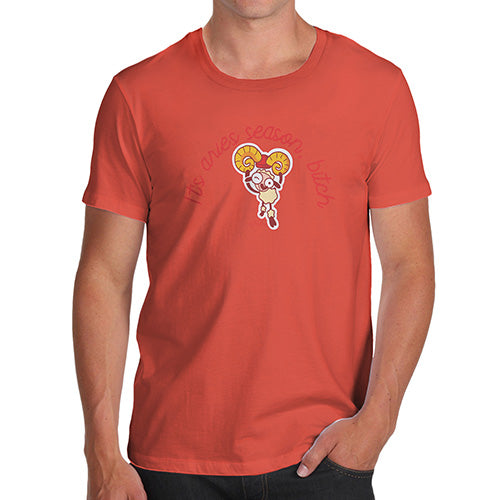 Novelty Tshirts Men It's Aries Season B#tch Men's T-Shirt Large Orange