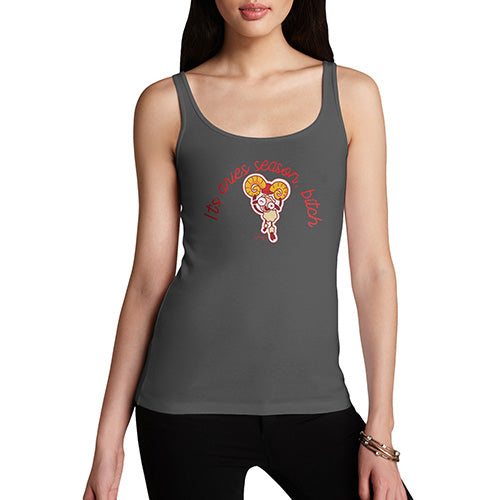 Funny Tank Top For Women Sarcasm It's Aries Season B#tch Women's Tank Top Large Dark Grey