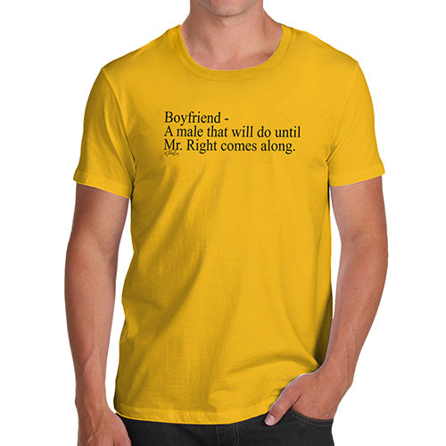 Mens Novelty T Shirt Christmas Boyfriend Description Men's T-Shirt X-Large Yellow