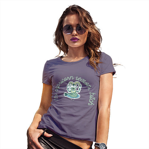 Womens Humor Novelty Graphic Funny T Shirt It's Capricorn Season B#tch Women's T-Shirt Large Plum