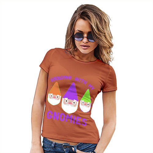 Womens Humor Novelty Graphic Funny T Shirt Hanging With My Gnomies Women's T-Shirt Large Orange