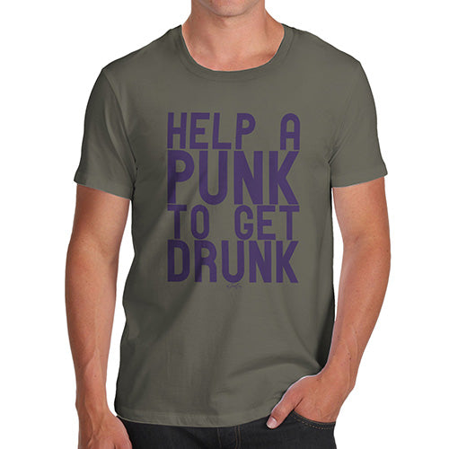 Mens T-Shirt Funny Geek Nerd Hilarious Joke Help A Punk To Get Drunk Men's T-Shirt Large Khaki