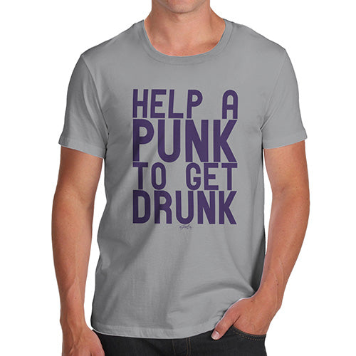 Mens Novelty T Shirt Christmas Help A Punk To Get Drunk Men's T-Shirt Medium Light Grey