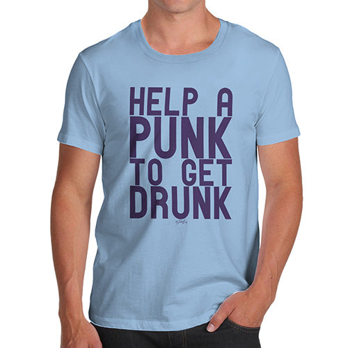 Funny Mens T Shirts Help A Punk To Get Drunk Men's T-Shirt Medium Sky Blue