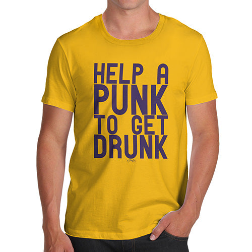 Mens Humor Novelty Graphic Sarcasm Funny T Shirt Help A Punk To Get Drunk Men's T-Shirt Small Yellow
