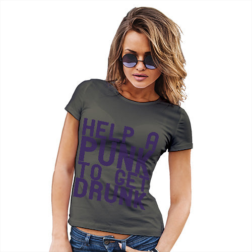 Novelty Gifts For Women Help A Punk To Get Drunk Women's T-Shirt Medium Khaki