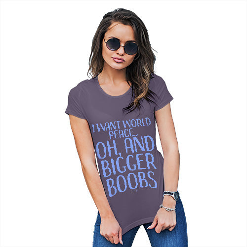 Womens Novelty T Shirt Christmas I Want World Peace Women's T-Shirt Medium Plum