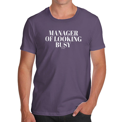 Mens Novelty T Shirt Christmas Manager Of Looking Busy Men's T-Shirt Large Plum