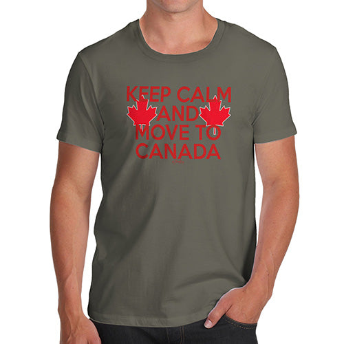 Novelty Tshirts Men Keep Calm And Move To Canada Men's T-Shirt Medium Khaki