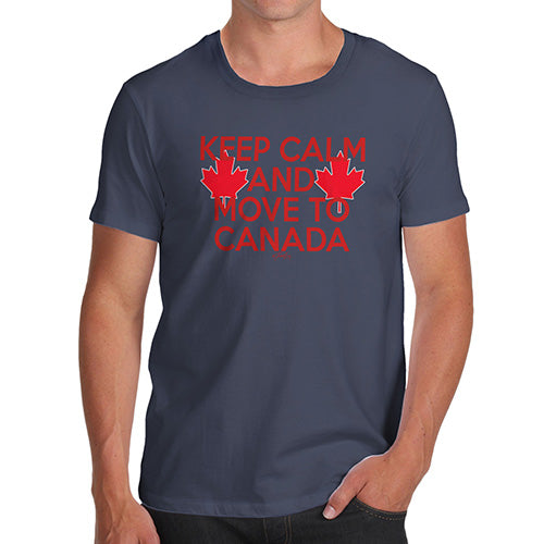 Funny Tee For Men Keep Calm And Move To Canada Men's T-Shirt Large Navy