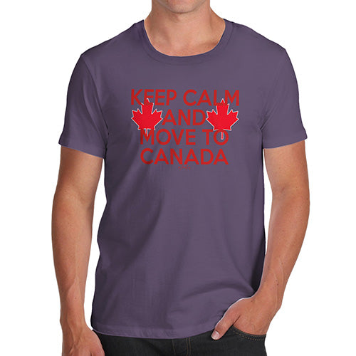 Mens Novelty T Shirt Christmas Keep Calm And Move To Canada Men's T-Shirt Large Plum