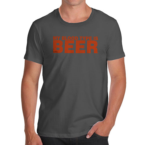 Mens Humor Novelty Graphic Sarcasm Funny T Shirt My Blood Type Is Beer Men's T-Shirt Medium Dark Grey
