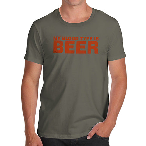 Novelty Tshirts Men Funny My Blood Type Is Beer Men's T-Shirt Medium Khaki
