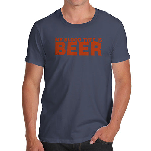 Mens Funny Sarcasm T Shirt My Blood Type Is Beer Men's T-Shirt Small Navy