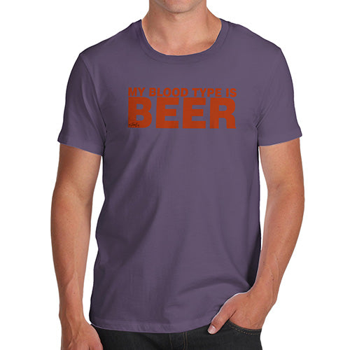 Funny Tee Shirts For Men My Blood Type Is Beer Men's T-Shirt Small Plum