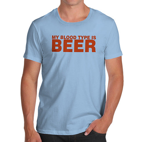 Mens Novelty T Shirt Christmas My Blood Type Is Beer Men's T-Shirt Small Sky Blue