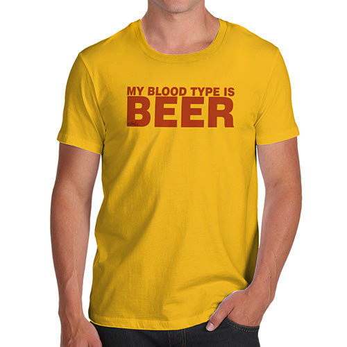 Funny T-Shirts For Men My Blood Type Is Beer Men's T-Shirt Small Yellow