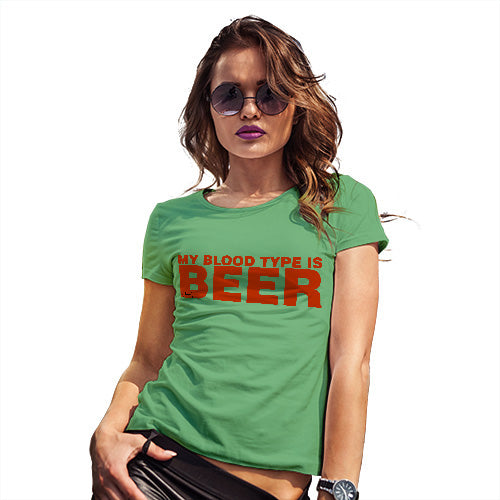 Womens Funny T Shirts My Blood Type Is Beer Women's T-Shirt Small Green
