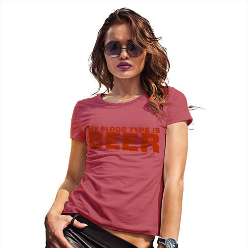 Womens Novelty T Shirt My Blood Type Is Beer Women's T-Shirt Large Red