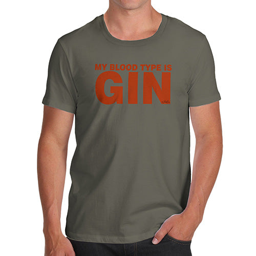 Novelty Tshirts Men My Blood Type Is Gin Men's T-Shirt Medium Khaki