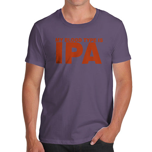 Novelty T Shirts For Dad My Blood Type Is IPA Men's T-Shirt Large Plum