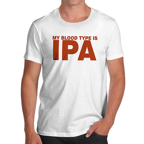 Funny T-Shirts For Men Sarcasm My Blood Type Is IPA Men's T-Shirt Small White