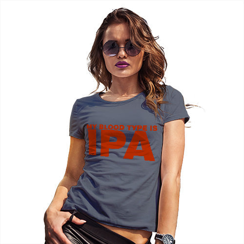 Womens Funny Tshirts My Blood Type Is IPA Women's T-Shirt Small Navy